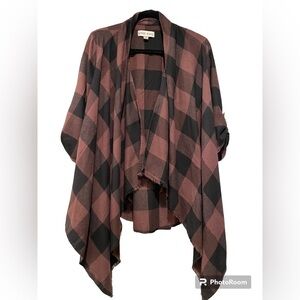 Knox Rose cascading open black and brown checkered shirt size medium
